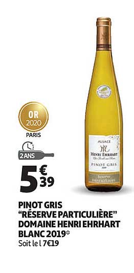 pinot gris "réserve particulière" domaine henri ehrhart blanc 2019