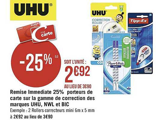 porteurs de carte sur la gamme de correction des marques uhu, nwl, bic