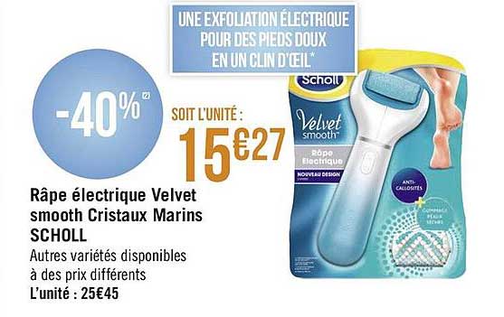 râpe électrique velvet smooth cristaux marins scholl