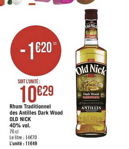 rhum traditionnel des antilles dark wood old nick 40% vol.