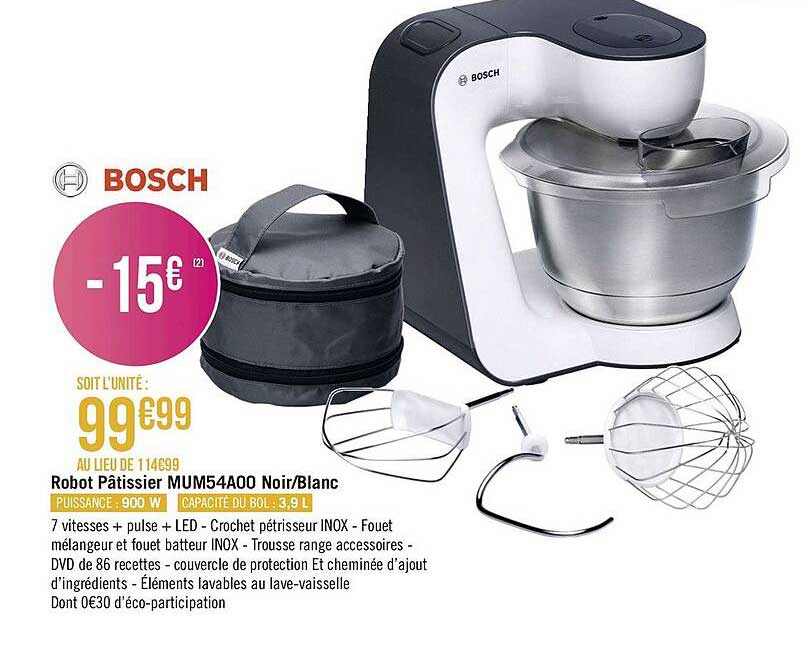 robot pâtissier mum54a00 noir-blanc bosch