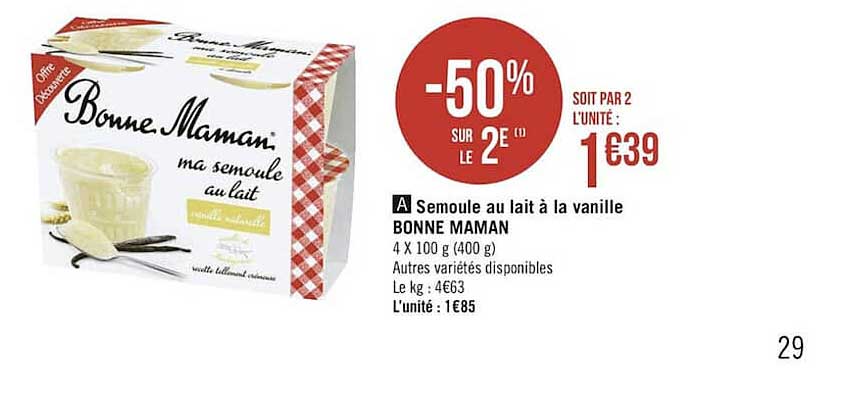 semoule au lait à la vanille bonne maman