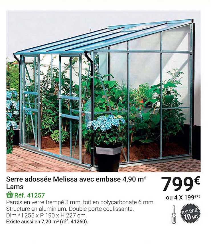 serre adossée melissa avec embase 4,90 m2 lams