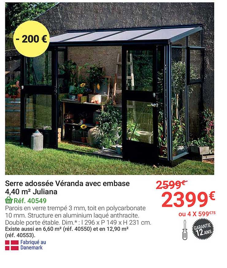 serre adossée véranda avec embase 4,40 m2 juliana