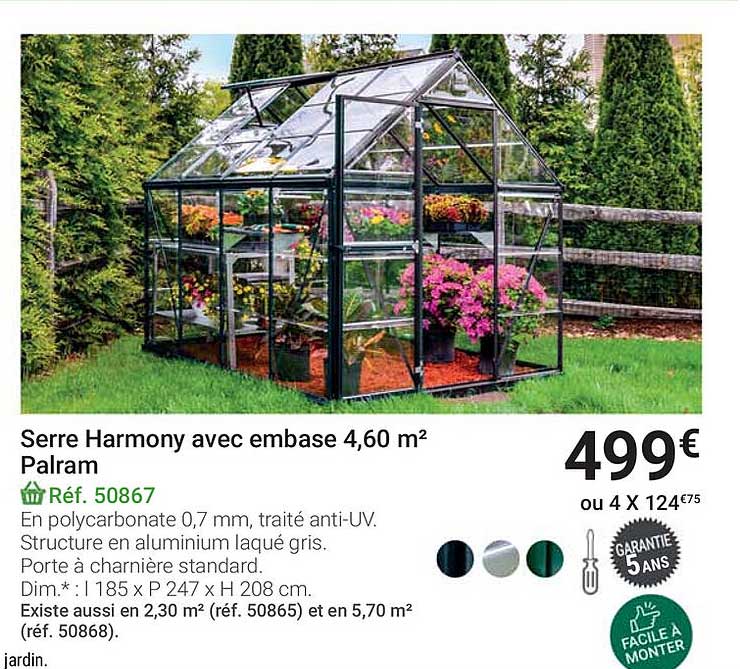 serre harmony avec embase 4,60 m2 palram