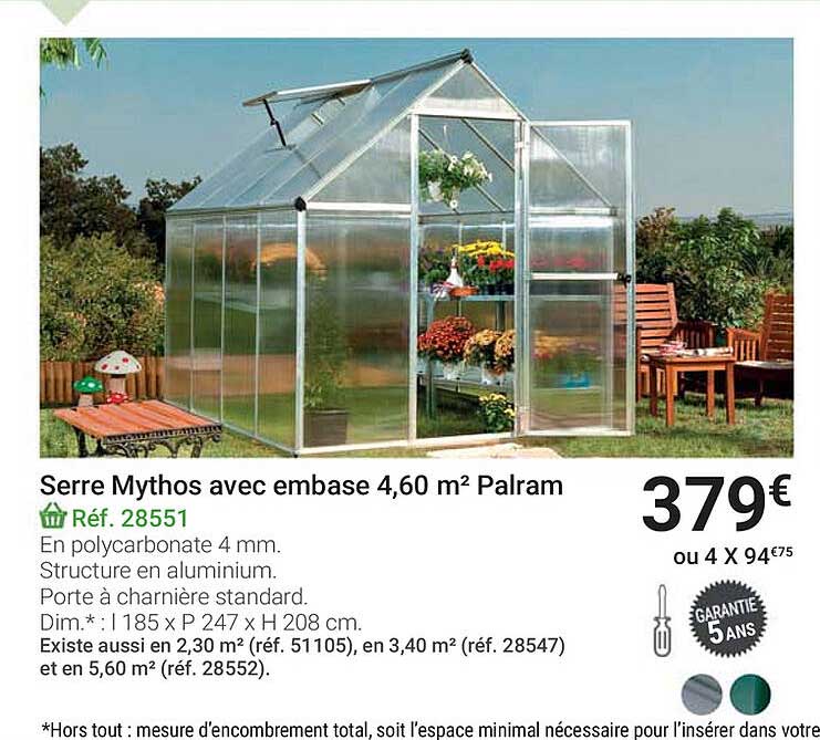serre mythos avec embase 4,60 m2 palram