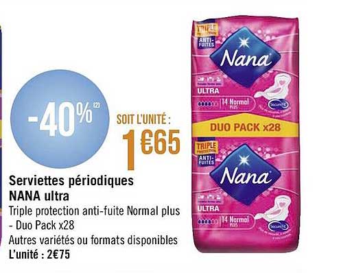 serviettes périodiques nana ultra