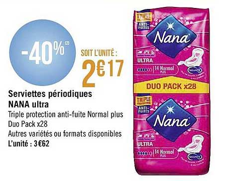 serviettes périodiques nana ultra