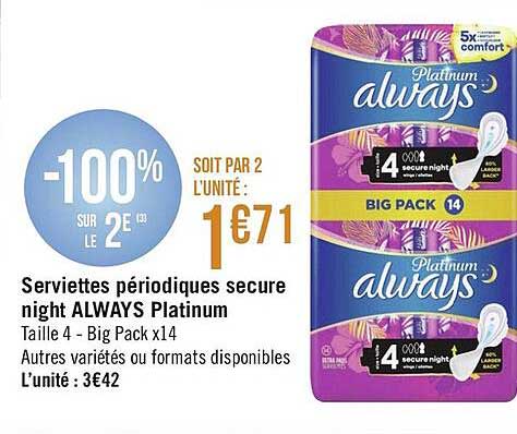 serviettes périodiques secure night always platinum