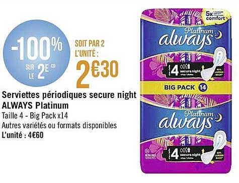 serviettes périodiques secure night always platinum