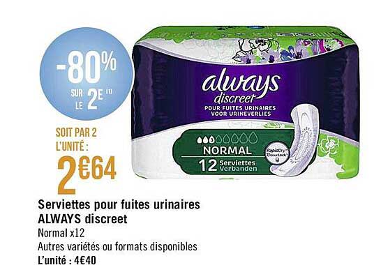 serviettes pour fruites urinaires always discreet