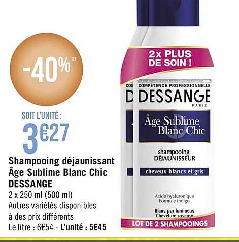 shampooing déjaunissant âge sublime blanc chic dessange