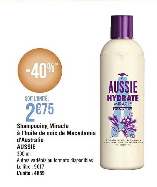 shampooing miracle à l'huile de noix de macadamia d'australie aussie