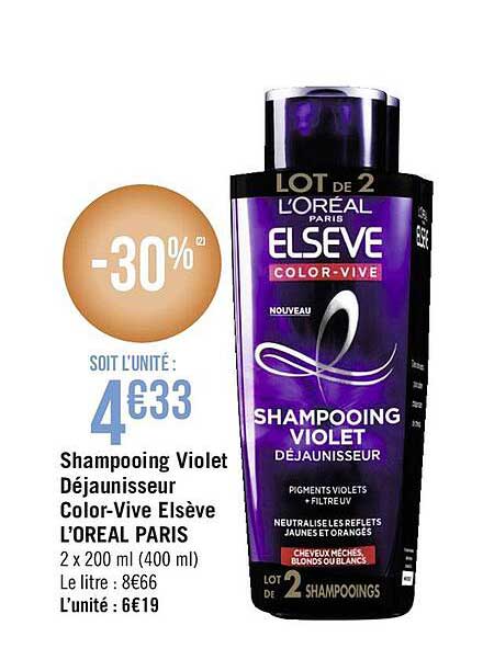 shampooing violet déjaunisseur color-vive elsève l'oréal paris