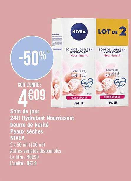 soin de jour 24h hydratant nourrissant beurre de karité peaux sèches nivea