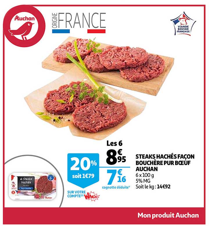 steaks hachés façon bouchère pur bœuf auchan