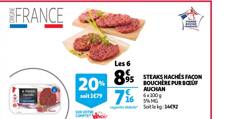 steaks hachés façon bouchère pur bœuf auchan