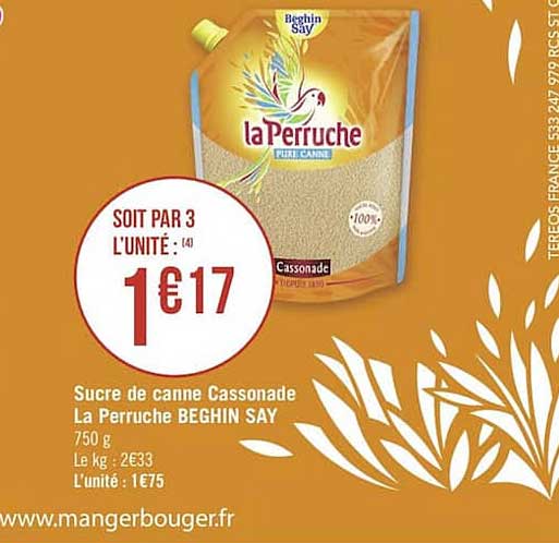 sucre de canne cassonade la perruche beghin say