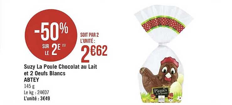 suzy la poule chocolat au lait et 2 oeufs blancs abtey