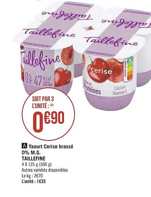 yaourt cerise brassé 0% m.g. taillefine