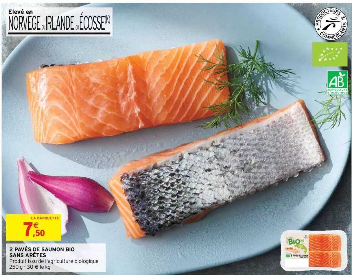 2 pavés de saumon bio sans arêtes