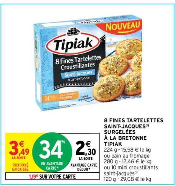 8 fines tartelettes saint-jacques surgelées à la bretonne tipiak