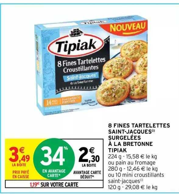 8 fines tartelettes saint-jacques surgelées à la bretonne tipiak