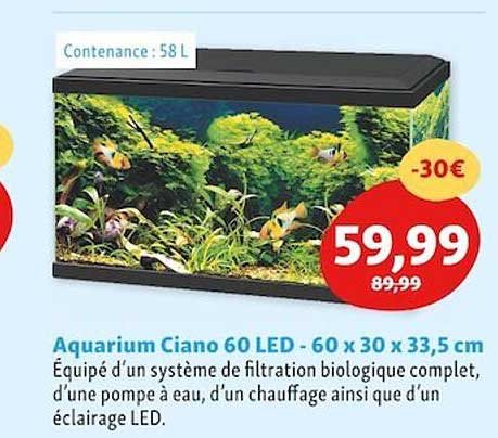 Aquarium Ciano 60 Led - 60 X 30 X 33,5 Cm