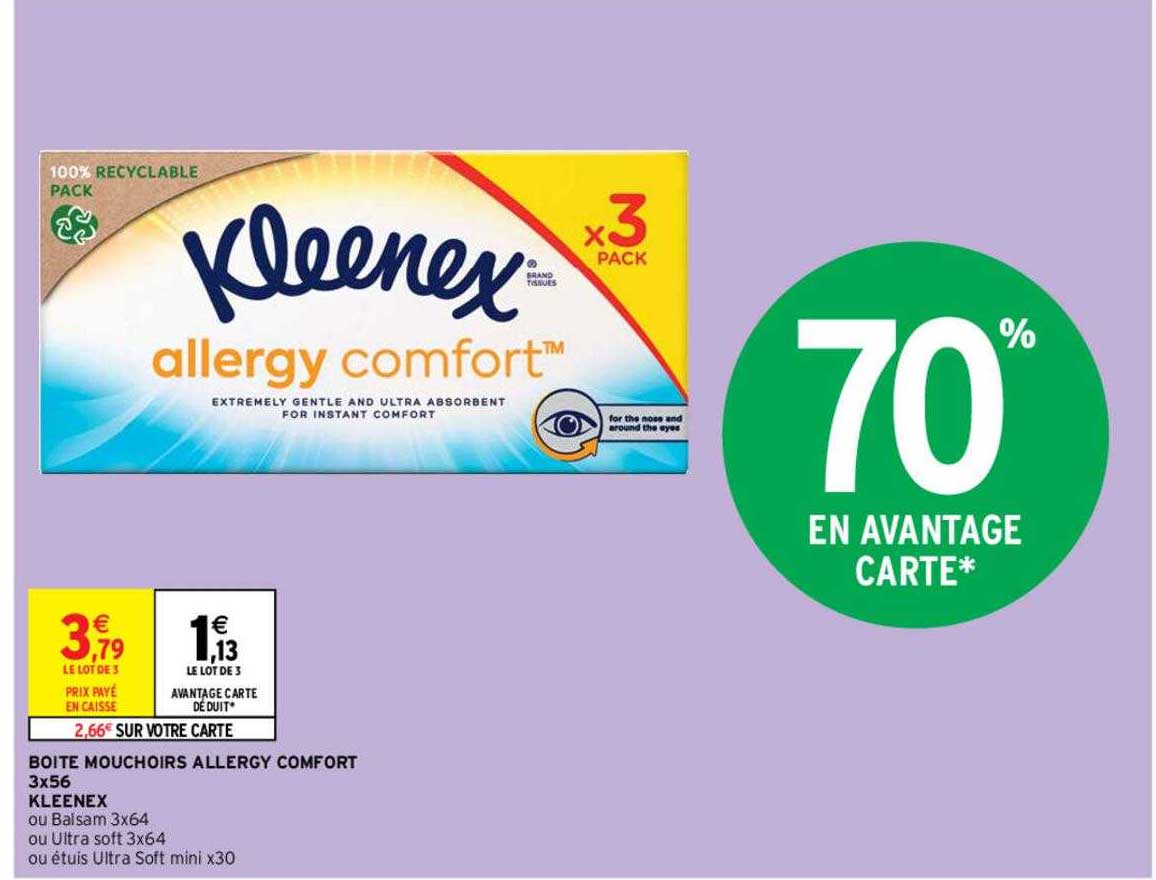 boîte mouchoirs allergy comfort 3x56 kleenex