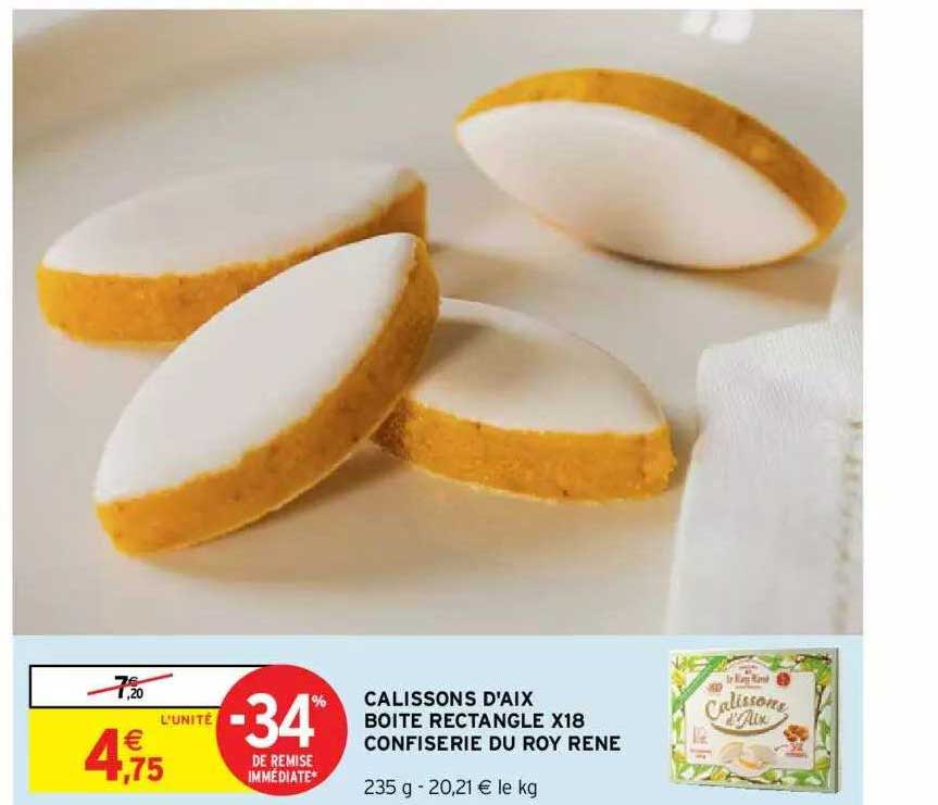 calissons d'aix boîte rectangle x18 confiserie du roy rené