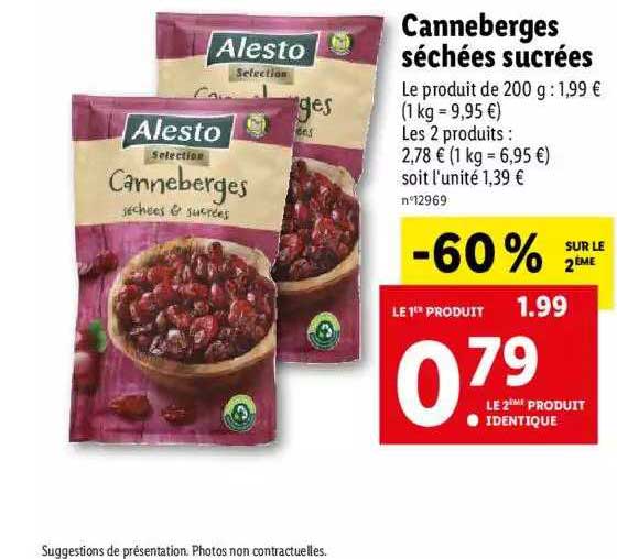 canneberges séchées sucrées alesto