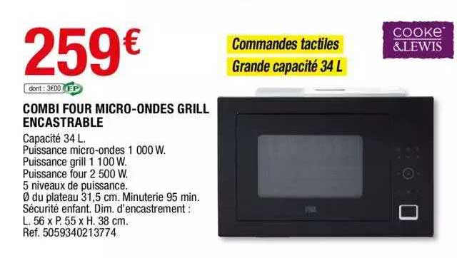 Combi Four Micro-ondes Grill Encastrable Cooke & Lewis