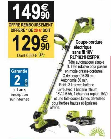 coupe-bordure électrique sans fil 18v rlt1831h25fpk