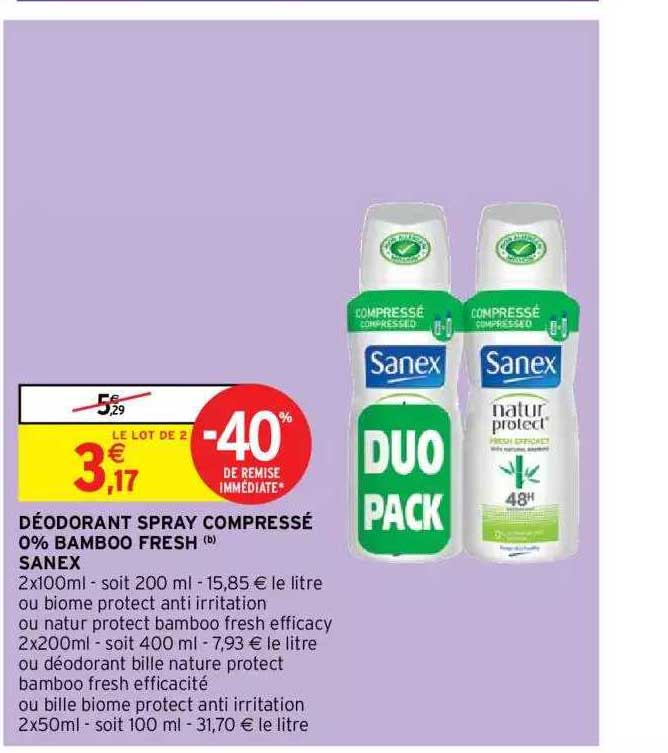 Déodorant Spray Compressé 0% Bamboo Fresh Sanex