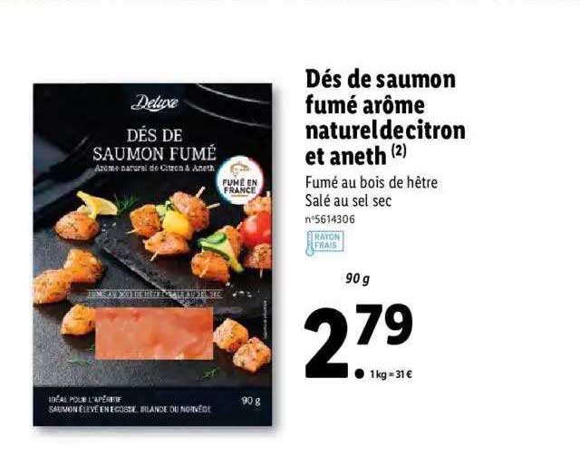 Dés De Saumon Fumé Arôme Naturel De Citron Et Aneth Deluxe