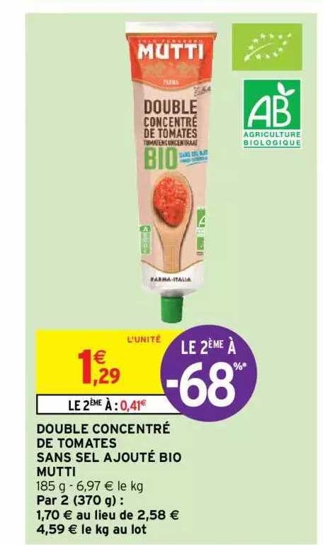 double concentré de tomates sans sel ajouté bio mutti