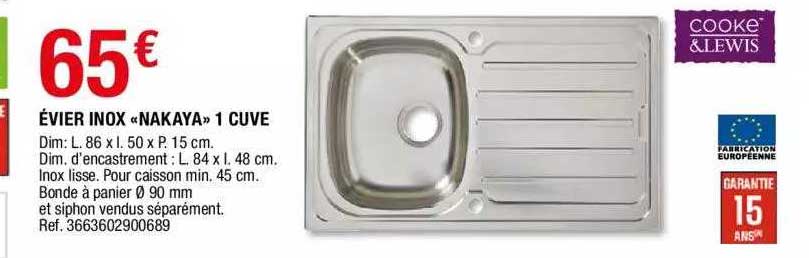 évier inox "nakaya" 1 cuve cooke & lewis