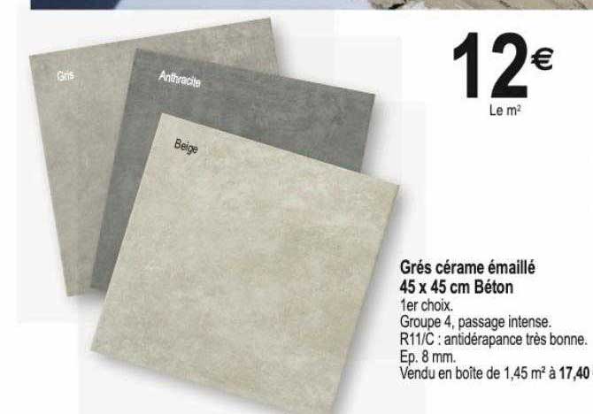 grés cérame émaillé 45 x 45 cm béton