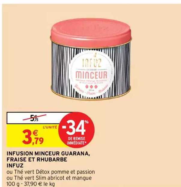 infusion minceur guarana, fraise et rhubarbe infuz