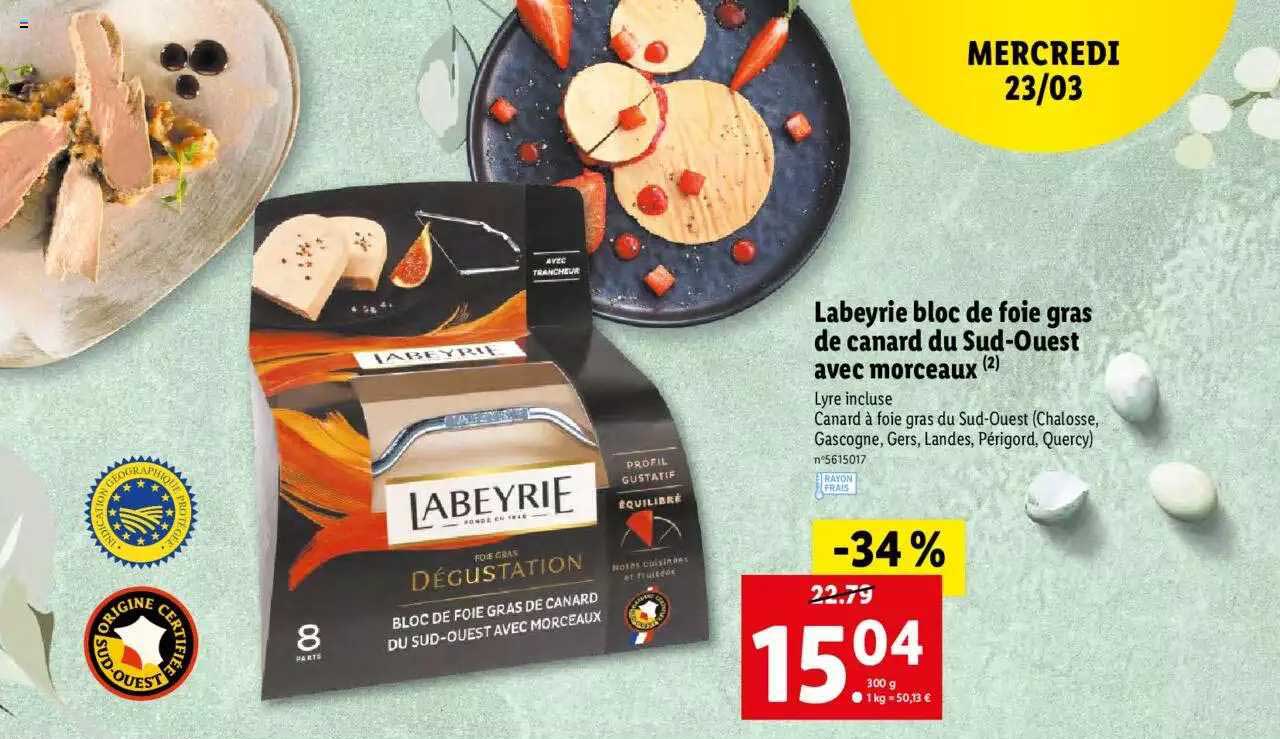 labeyrie bloc de foie gras de canard du sud-ouest avec morceaux