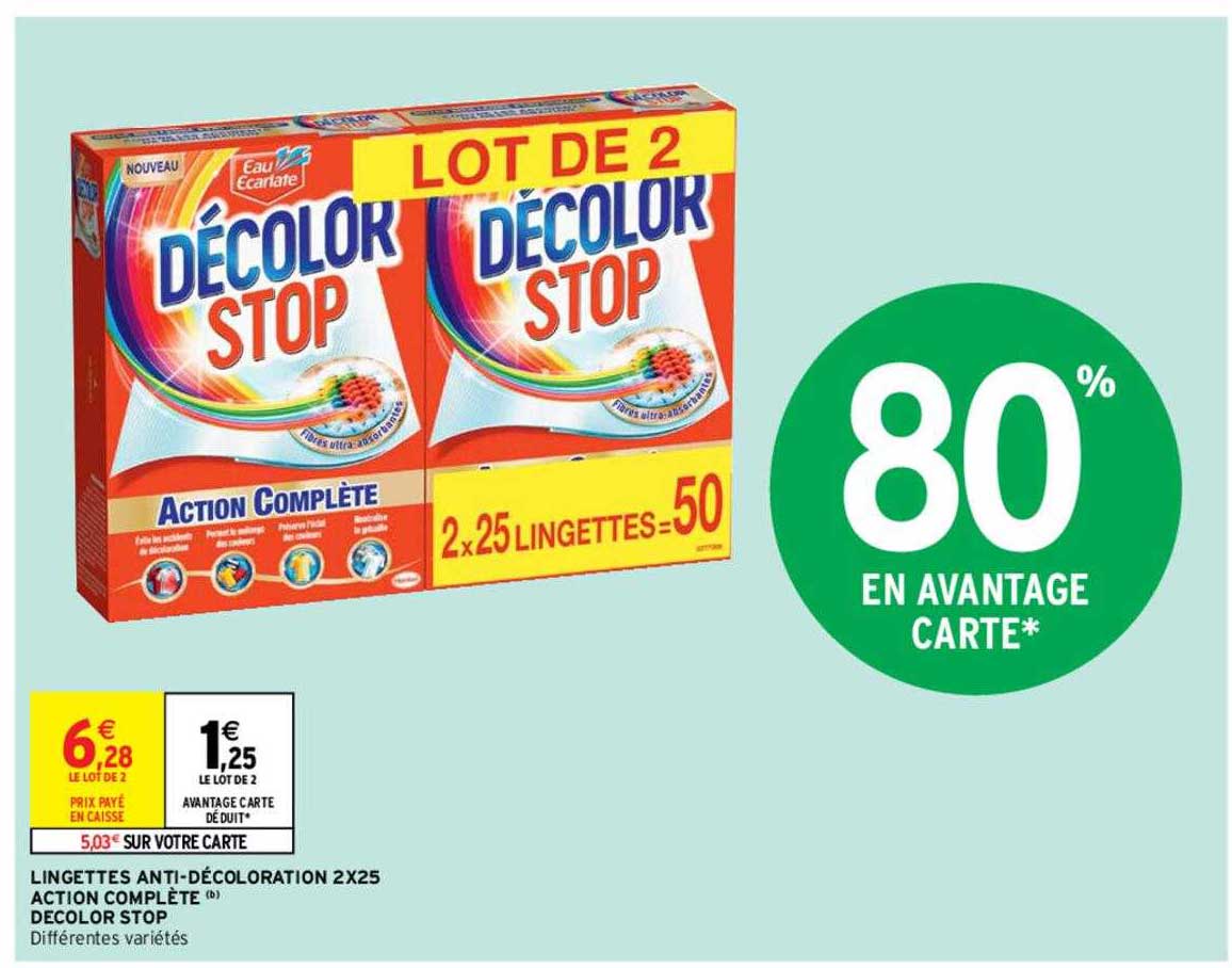 lingettes anti-décoloration 2 x 25 action complète décolor stop