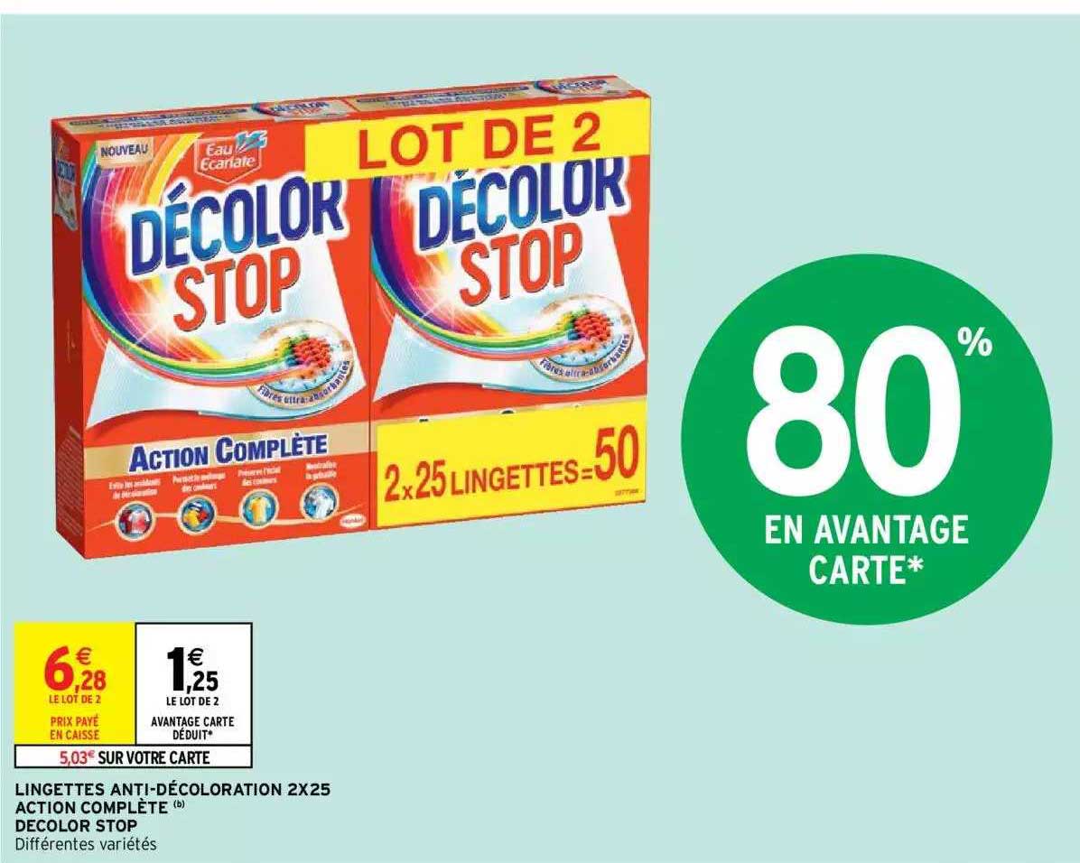 lingettes anti-décoloration 2x25 action complète décolor stop