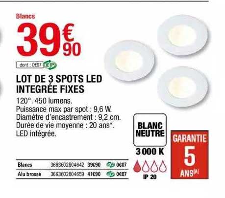 lot de 3 spots led intégrée fixes