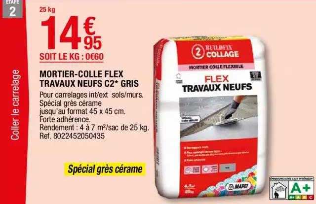 mortier-colle flex travaux neuf c2 gris