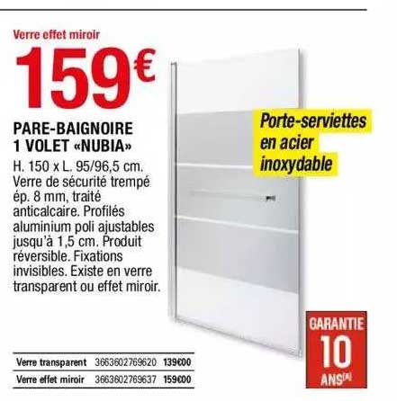 pare-baignoire 1 volet «nubia»