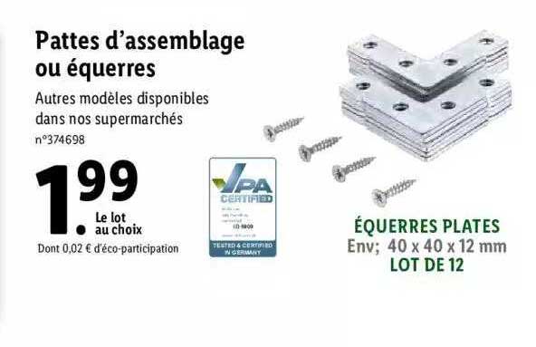 pattes d'assemblage ou équerres
