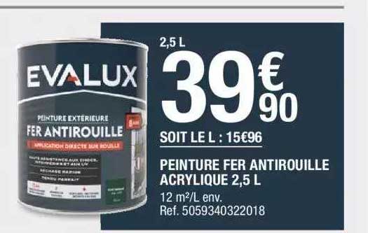 peinture fer antirouille acrylique 2,5 l evalux