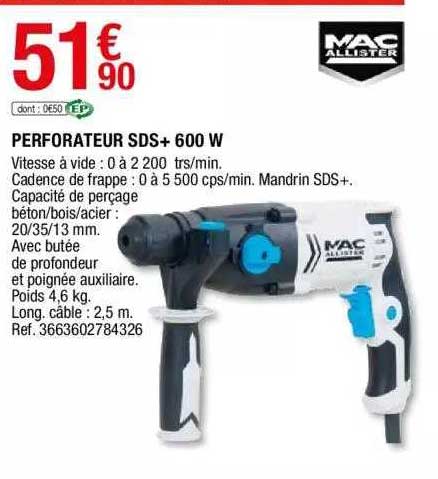 perforateur sds+ 600 w mac allister