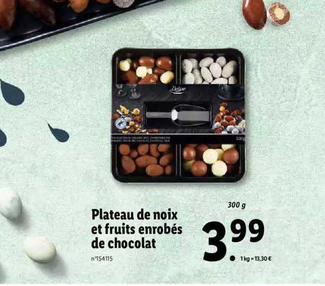 plateau de noix et fruits enrobés de chocolat