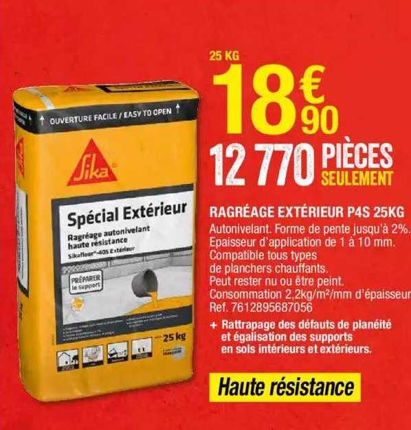 ragréage extérieur p4s 25kg sika